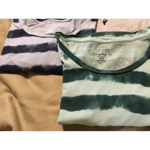 3 tee shirts. Sonoma XL. Blue stripe, green stripe, penguin pattern